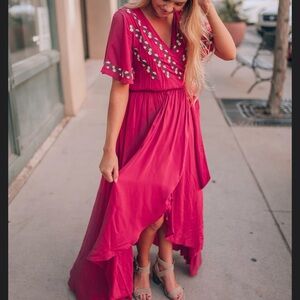 Jodiful Parklan Wrap Embroidered Maxi Dress in Red M